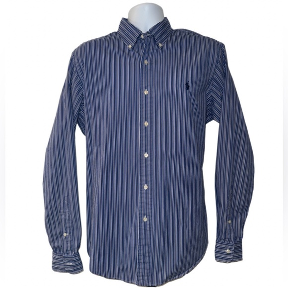 Polo Ralph Lauren Other - Ralph Lauren Custom Fit Dress Shirt Men’s M Navy Blue Multi-Stripe Button Down